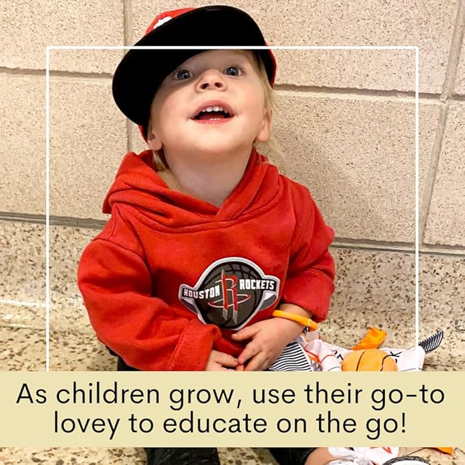 Baby Jack & Co 10x10” Basketball Sports Lovey Sensory Plush Blanket - Tag Toy for Developing Sense of Touch - Travel Stroller Toy w/BPA Free Clip - Learn Shapes, Letters & Colors - Sports Gift
