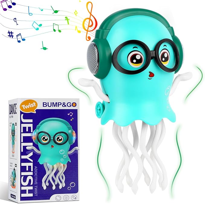 Dancing Jellyfish Babies Toy Music Crawling Octopus 6-12 Months Tummy Time Toys Magic Glowing Squid 1st Birthday Gifts for Toddlers 1 2 3 4 5 6 Year Old Kids Funny Gift for Baby Girl Boy Age 1-3