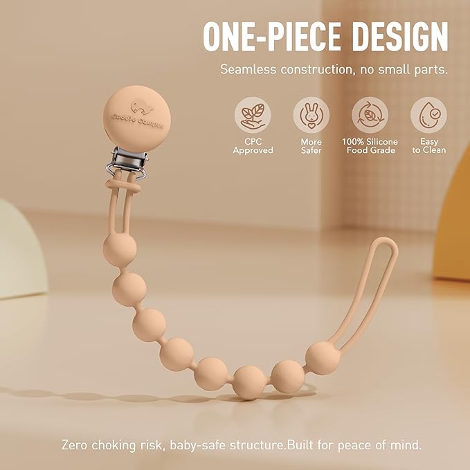 Cuddle Campus Silicone Pacifier Clip Holder with One Piece Design,Soft Flexible Binky Clips with Texture for Baby Boy and Girl Pack of 4 (0-6m)