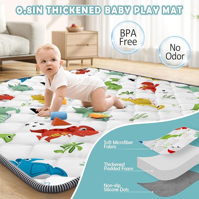 Palopalo Thicken Foam Baby Play Mat for Floor, 47x47 inch Play Mat for Playpen, Soft Padding Playmats for Babies, Toddlers and Infants, Non-Slip and Foldable Baby Crawling Mat, Machine Washable