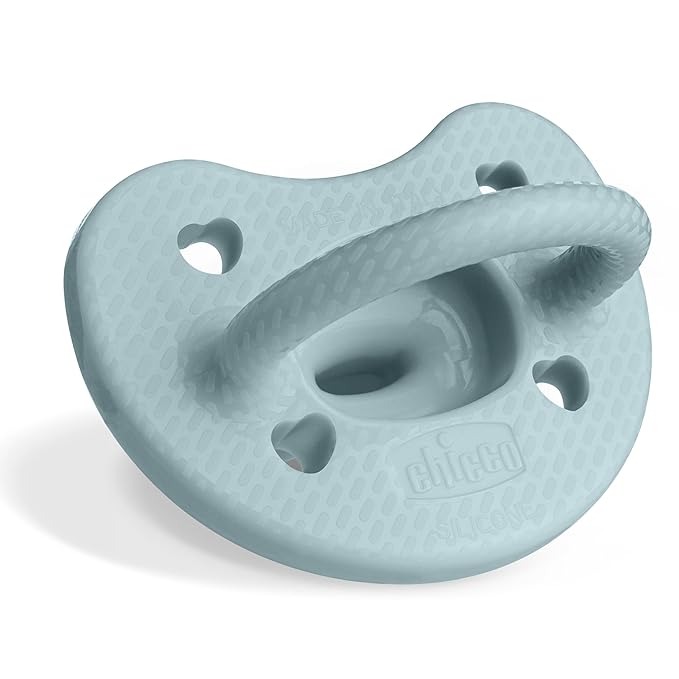 Chicco PhysioForma Luxe Orthodontic Pacifier for Babies 6-16 Months, One-Piece 100% Soft Silicone, Supports Breathing, Textured Shield & Handle, Sterilizing Case, BPA Free, 2-Pack, Coastal Blue
