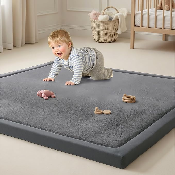 Baby Play Mat for Floor Playpen Mat 1.3" Thick Elasti-Foam Padded Cushioning Non-Slip Backing Safe Playroom Tatami-Style Nursery Mat for Tummy Time & Crawling for Babies Toddlers Infants