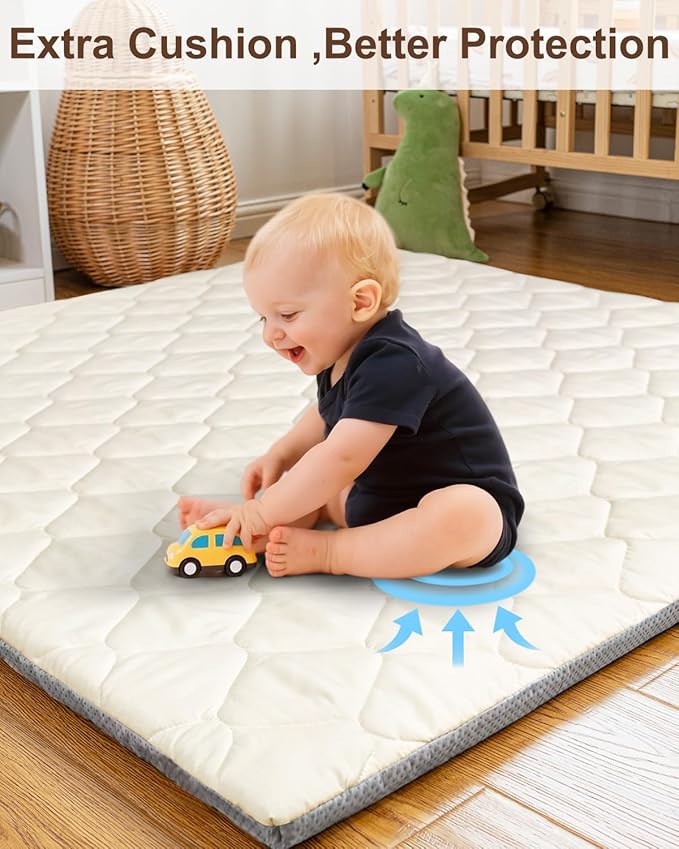 Foam Baby Play Mat 50x50, Removable and Machine Washable Cover, Thicken Cushioning Playmat and Perfect for Playpen, Non-Slip Bottom, Easy to Clean for Infants, Toddlers & Babies(Light Gray)