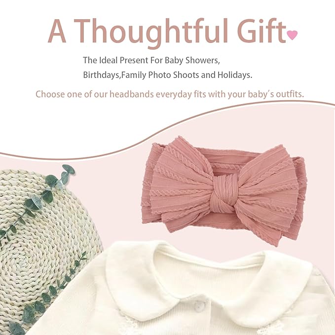 LemonSpace Handmade Baby Girls Headbands Soft Stretchy Nylon Hair Bands Hair Accessories with Bows for Newborn Baby Girls Infant Toddlers Kids (Blush pink)