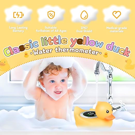 Baby Bath Thermometer Duck Toy - Floating Digital Water Temperature Monitor with LED Display & Color Alerts for Infants Newborns, Cute Bathtub Sensor & Safe Bath Time Essential