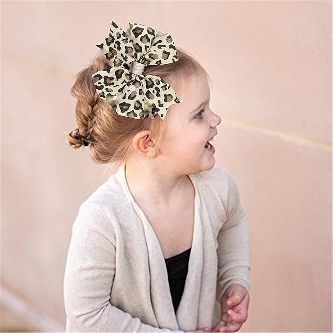Baby Girls Leopard Bow hairpin girls bow Hair Accessories for women.(FJ65-Leopard A)