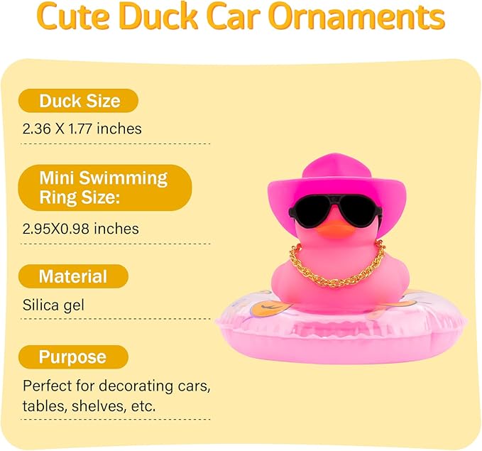 wonuu Car Accessories Rubber Ducks Dashboard Decorations Rubber Duck Pink Accessories Dashboard Duck Car Decorations Car Ducks for Dashboard Car Duck Car Dashboard Decorations, BG-pink-cowboypink-pink