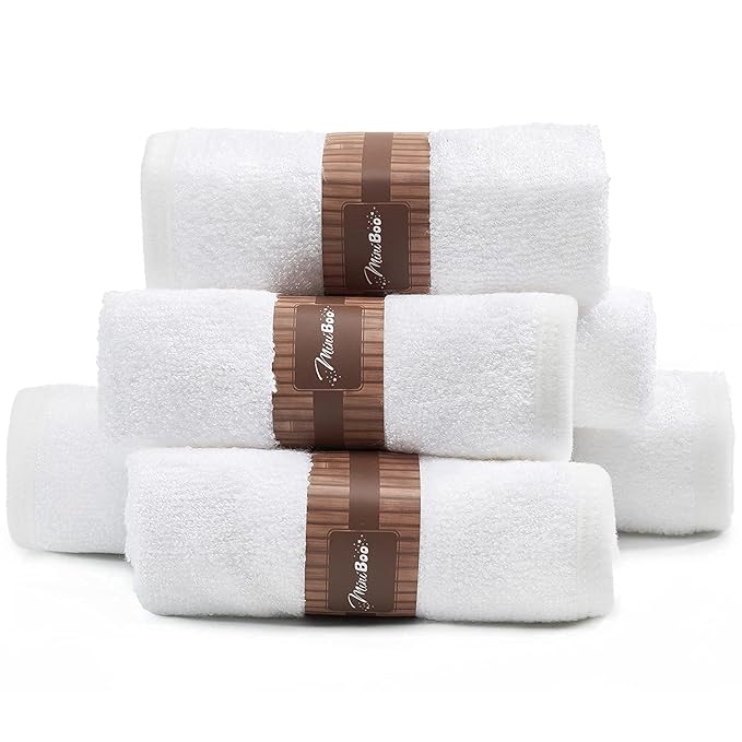 MINIBOO Premium Baby Washcloths for Sensitive Skin - Extra Soft and Absorbent Viscose from Bamboo Face Cloths and Newborn Bath Face Towel - Perfect as Baby Gifts - 6-Pack (White)