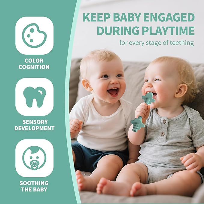 6-Pack Silicone Teething Tubes for Babies 6-12 Months, BPA-Free Non-Choking Teether Sticks Toys, Teething Relief Chew Straws for Infants & Toddlers, Baby Gifts (Sand Clay DustyRose Brown Green Blue)