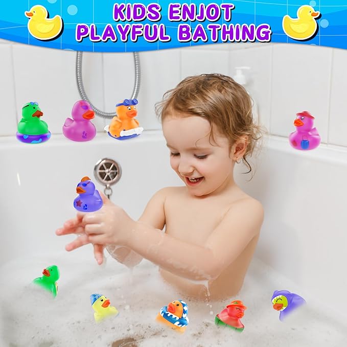 24 Pack Valentine Day Color Changing Rubber Ducks,Jeep Ducks for Ducking Baby Bath Beach Toys Easter Basket Stuffer Party Favors Mini Ducks for Pool Water Activity