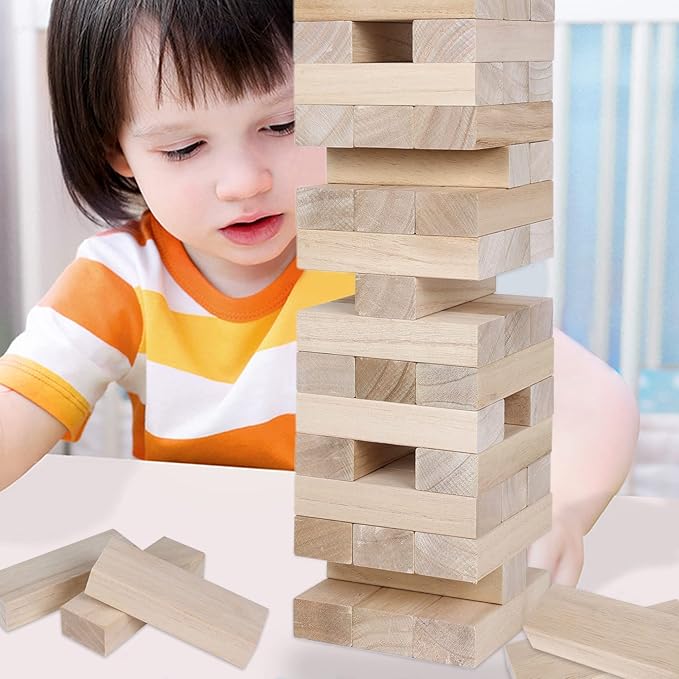 GOTHINK Giant Tumble Tower Game, Large Tumbling Tower Stacking to Over 3.2 FT 60pcs Wooden Jumbo Blocks for Outside Yard Games w/Carry Case Timber Stacking Game Night Toy Gift for Kids Adults Family