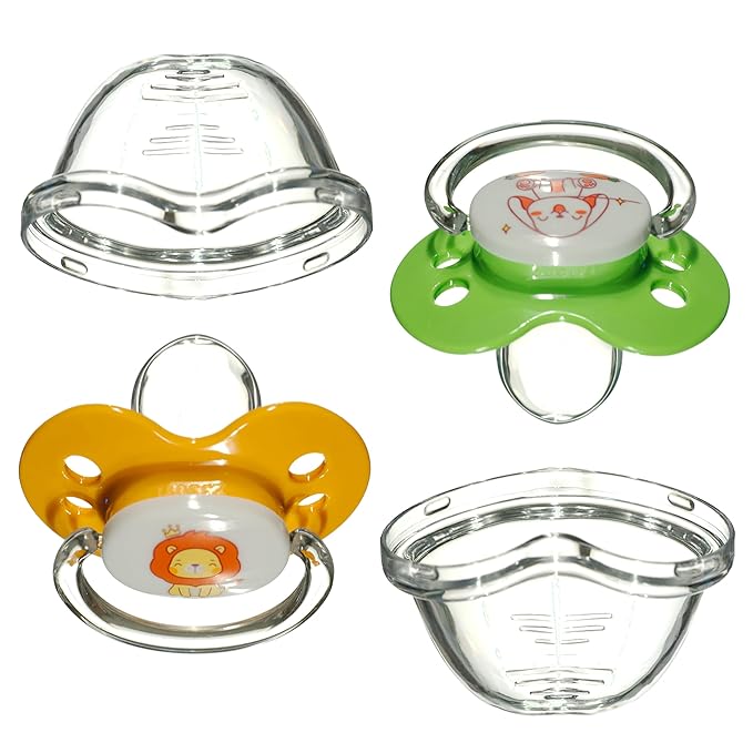 Playtex Baby Binky Orthodontic Pacifier with Snap-On Cover, Air Comfort Shield, Medical Grade Silicone, Up to 6 Months, Orange & Green (2 Count)