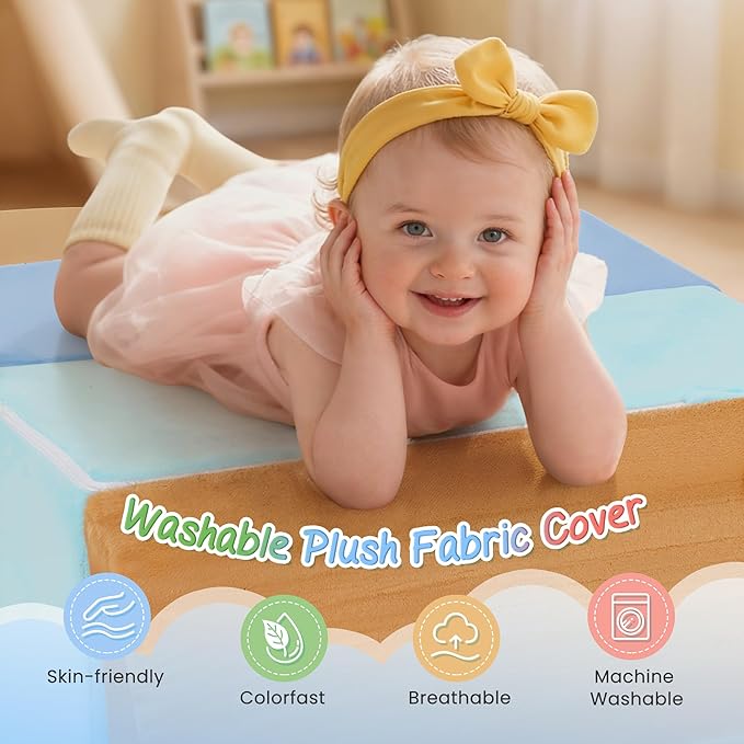 BODIOO Climbing Toys for Toddlers, Foam Climbing Blocks with 8-Piece Modular Set, Washable Cover Supports Color Coordination, Motor Skills, Climb Crawl and Slide