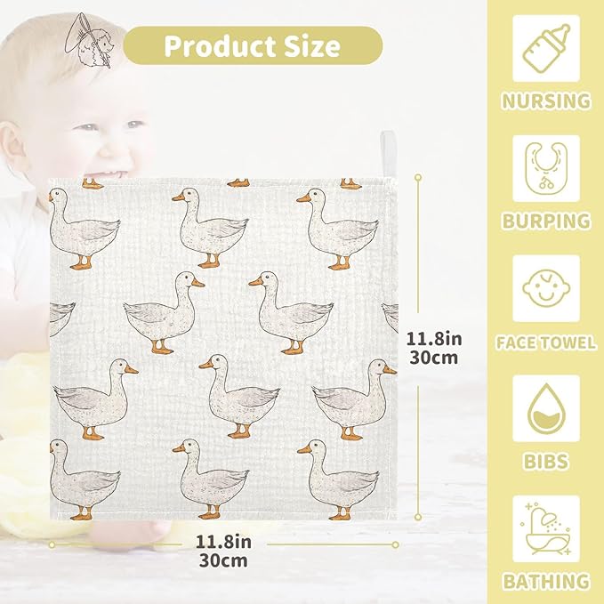 vvfelixl Baby Muslin Washcloths Coquette Duck Baby Burp Cloths Cotton Babys Face Towel for Newborn Infants Boys Girls Soft and Absorbent 11.8 X 11.8 in, 3 Pack