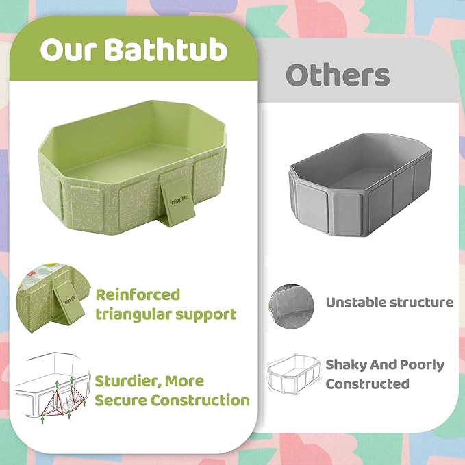 Collapsible Baby Bathtub for Newborn to Toddler, Foldable Toddler Bathtub with Drain Plug, Non-Slip Portable Infant Bath Tub for Travel, Storage & Outdoor Use, Green