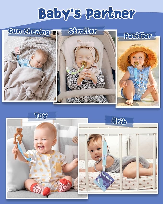 babygoal Baby Pacifier Clips 8 Pack, Pacifier Holder Clip Fits for Most Pacifier and Binkies-Neutral Color