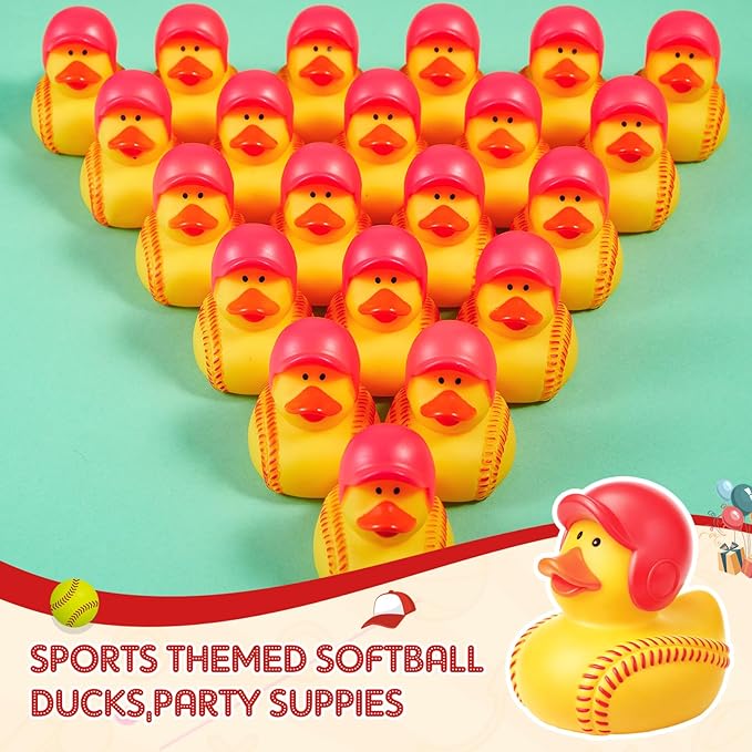 Deekin 50 Pcs Rubber Ducks 2 Inch Bulk Sport Party Favors for Team Events Decorations Birthday Party Supplies Club Player Gift (Softball Player)