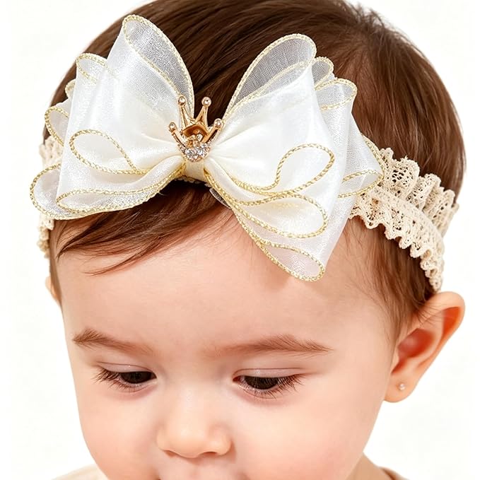Handmade Baby Girl Headbands in Beige Baby Bows and Floral Lace Headband Bows for Newborns and Toddlers Cute Baby Girl Bows and Newborn Headband Bows