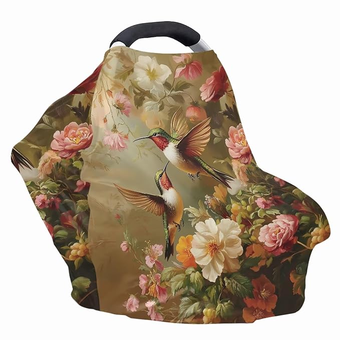 Carseat Cover for Babies, All Season Breathable Infant Carseat Cover Lightweight Baby Carrier Cover for Girls Boys, Hummingbird Florals Print