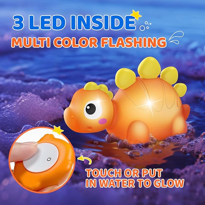Light Up Bath Toys for Kids Ages 1-3, Dinosaurs Water-Activated Toys, Bathtub Toys for Toddlers 2-4, Pool Floating Water Bath Toys for 1 2 Year Old Boy Girl Gifts - 6 Packs