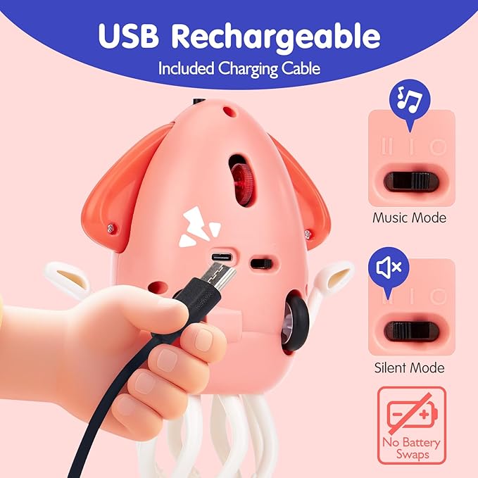 hahaland Dancing Squid Toy - Tummy Time Toys, Crawling Toys, Rechargeable Wiggling Musical Standing Toy, Funny Baby Girl Gifts, Electric Dancing Octopus Christmas Baby Gifts Toddler Stocking Stuffers