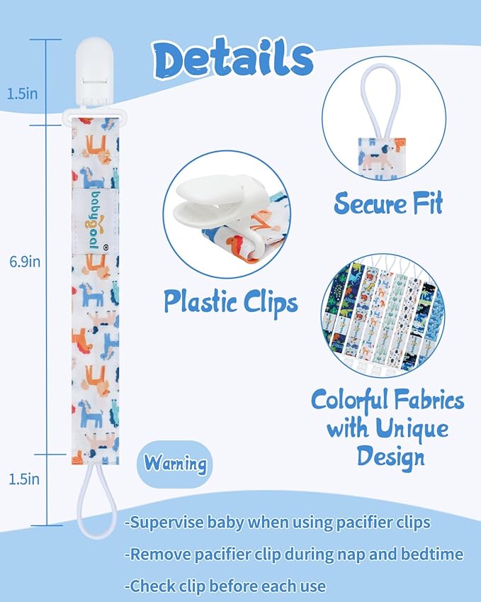 babygoal Aniaml Neutral Pacifier Clips, 8 Pack Binky Paci Holder Clips Fits for Most Baby Pacifiers and Binkies