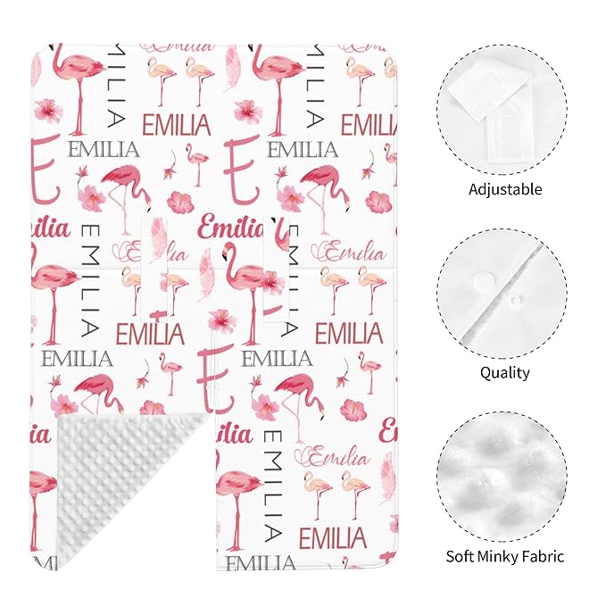 Personalized Car Seat Covers for Babies Custom Name Car Seat Canopy for Newborn Baby Boys Girls 2 in 1 Mom Nursing Breastfeeding Covers Flamingo Minky Baby Carrier Covers with Peekaboo Opening