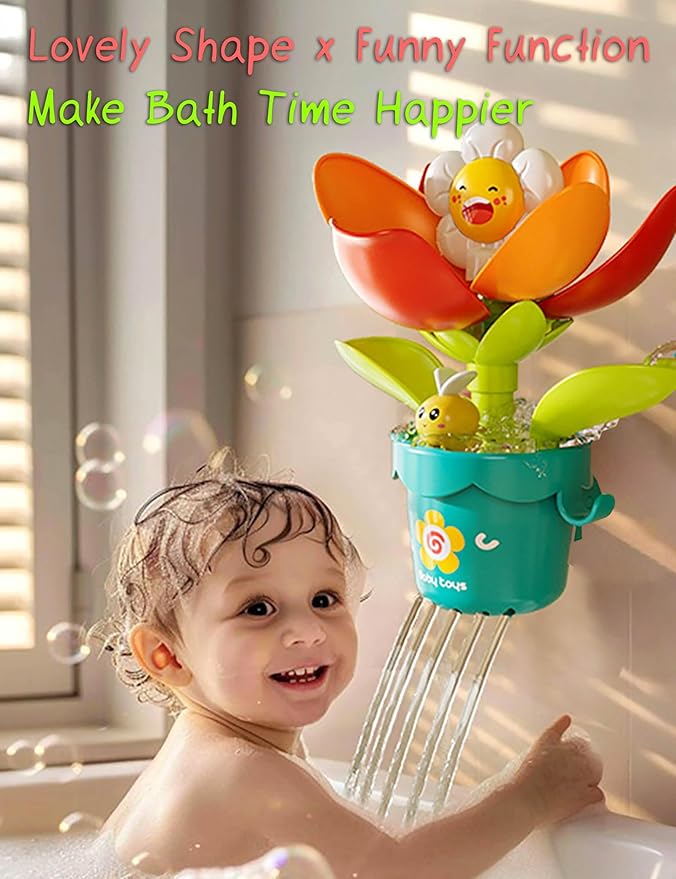 Sprinkler Sunflower Bath Toy, Baby Watering Flowering Toy for Boys and Girls, BPA-Free Tub Water Play Set with Watering Can & Suction Cup, Montessori Bathroom Gift