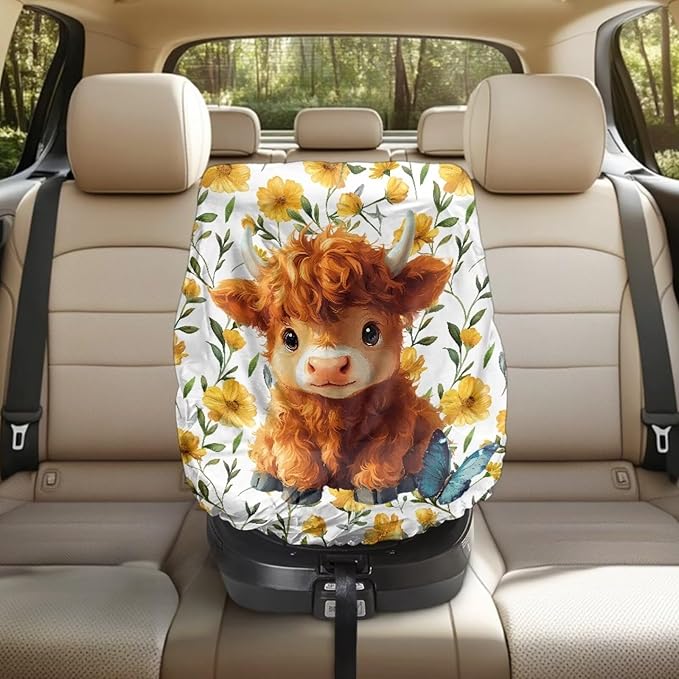 XYZCANDO Highland Cow Car Seat Cover Baby Travel Cartoon Western Car Seat Covers for Babies Girls Waterproof Car Seat Protector for Child Car Seat Novelty Car Accessories Gift for Holiday