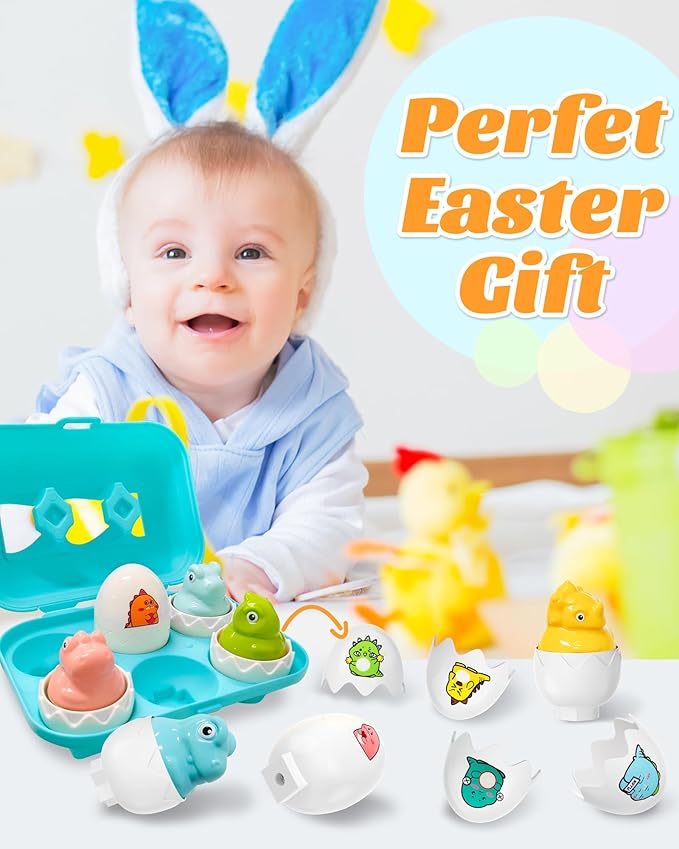 Easter Egg for Toddlers 1-3, Toddler Easter Basket Stuffers, Montessori Toys for 1 2 3 Year Old Boys Girls, Matching Sensory Eggs Fillers Toys, Easter Birthday Gifts for 1 2 3 Year Old Girl Boy