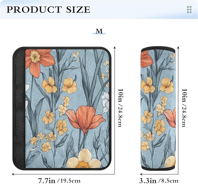 Car Seat Belt Covers Set of 2 Soft Unique Baby Seat Shoulder Strap Cover for Adults Child Kids M Autumn Flowers Flower Daffodil Gladiolus Blue