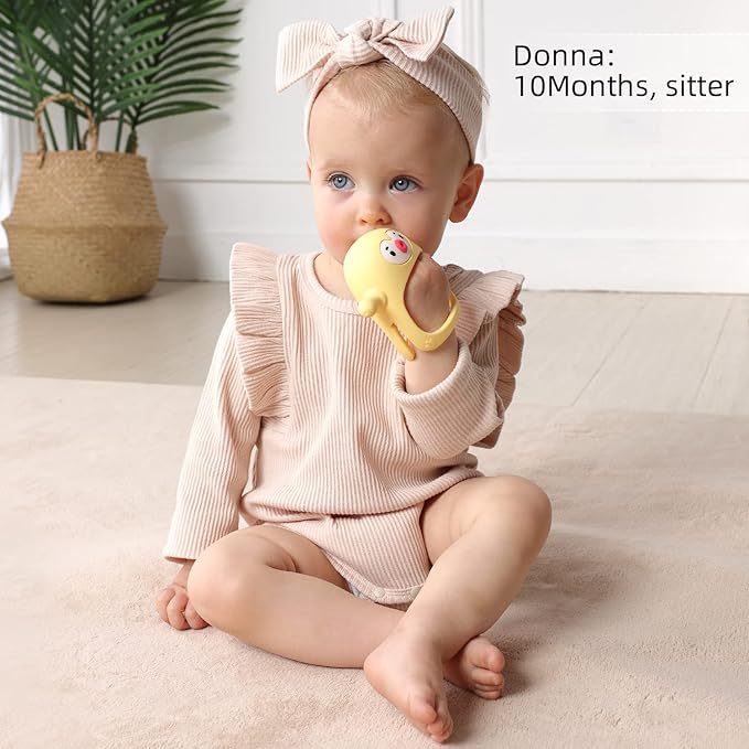 Smily Mia 2pk Penguin Teethers, TeethingToys for Babies 0-6Months, Baby Teethers for 3-6Months, Teething Mittens for Infants, Pacifiers for Breastfed Babies, Light Yellow