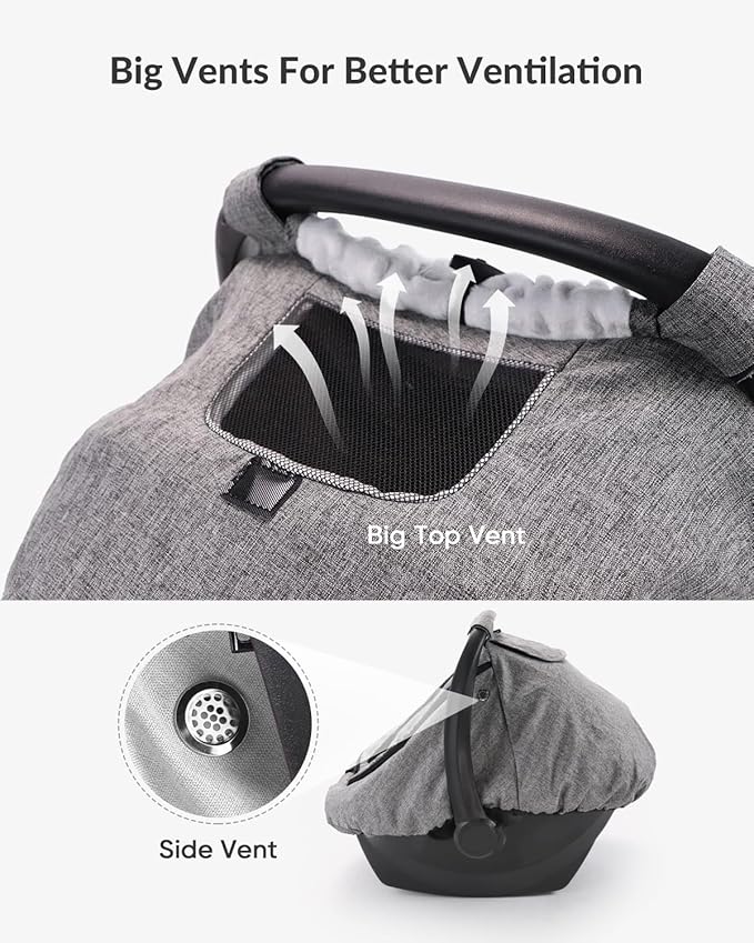 TinlyFinly Waterproof Car Seat Cover for Baby, 2-Layer Car Seat Rain Cover with Clear Window & Sunshade & Mesh Cover, Universal Infant Carseat Canopy for Stroller, Protect from Rain and Snow - Gray