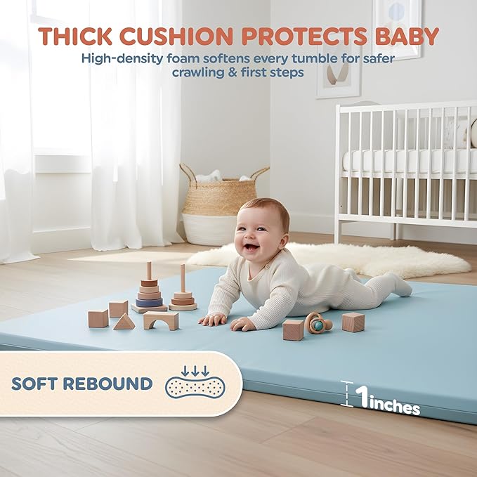 Motherly Haven Play Mat Cover Only – Fits 50x50x1 Rollable Foam Floor Mat for Babies – Waterproof, Easy to Clean Replacement Cover for Tummy Time & Crawling – Blue