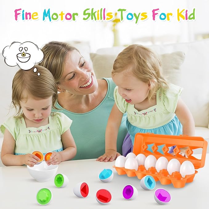 CPSYUB Toddler Toys, 18 Month Toys, Christmas Eggs Gifts for 1, 2, 3 Year Old Girls/Boys, Montessori Matching Eggs Educational Color & Shape Recognition Skills Learning Toys BPA Free