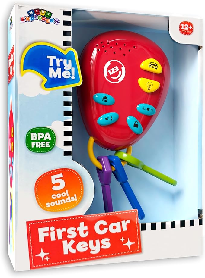 Lollipop Kids Car Keys Sensory BabyToy: Teething Keys, Baby Rattle, All in One! Sensory Toys for Babies and Toddlers. Adventure Ready Batteries Included