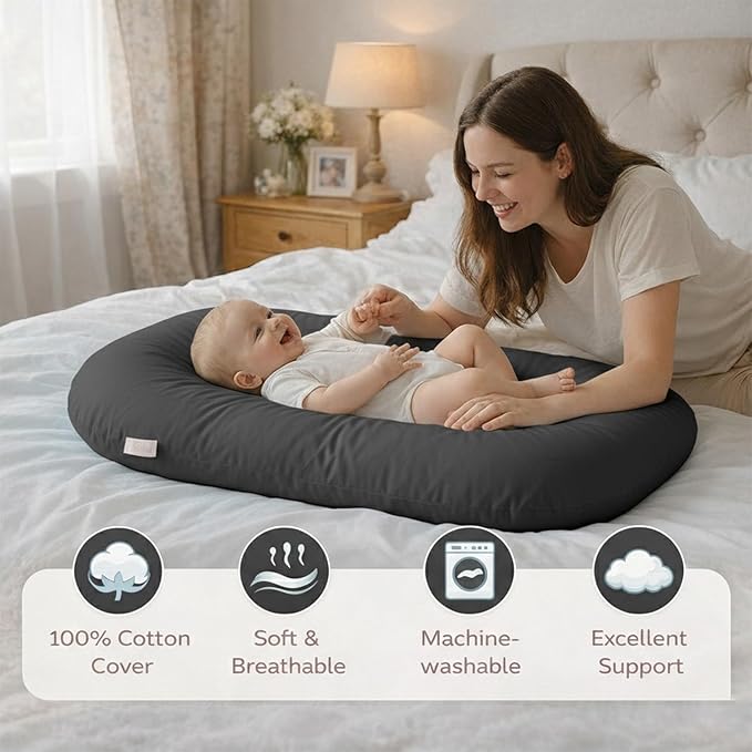 Baby Lounger for Newborn 0-24 Months, Soft Portable Infant Nest & Play Mat & Diaper Changing Pad for Home,Travel & Floor Time, Newborn Babies Essentials Gifts(Dark Gray)