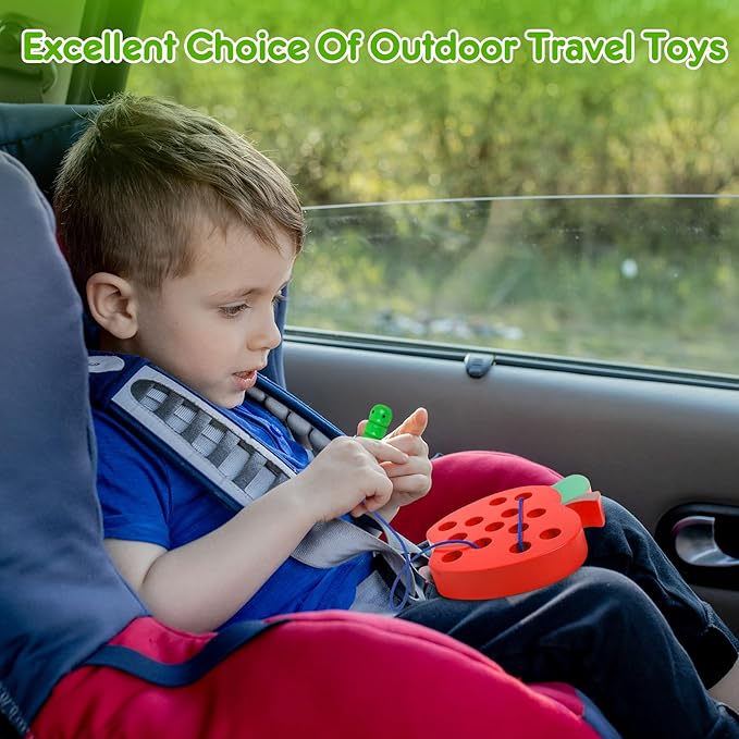 Wooden Toys Lacing Toys for Toddlers 3-5,Plane Activities Car Travel Toy Montessori Educational Learning Threading Toys for Fine Motor Easter Basket Stuffers Gift for Boys Girls(4 pcs)