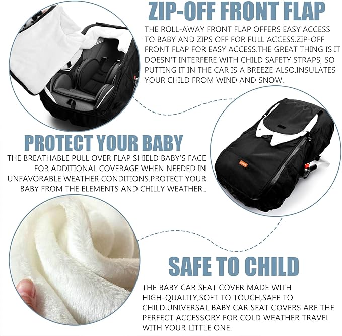 Vaxaape Baby Car Seat Cover,Car Seat Covers for Babies,Winter Protector,Universal Winter Car Seat Cover for Infant Boys Girls,Warm and Cozy,Car Seat Covers for Infant Car Seat(Black)