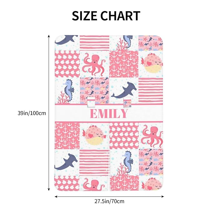 Personalized Minky Car Seat Canopy for Girl Boy, Custom Name Stroller Car Seat Covers Cover for Infant Newborn Shower Gift, Nursing Opening Carseat Cover for Breastfeeding, Ocean Theme Pink