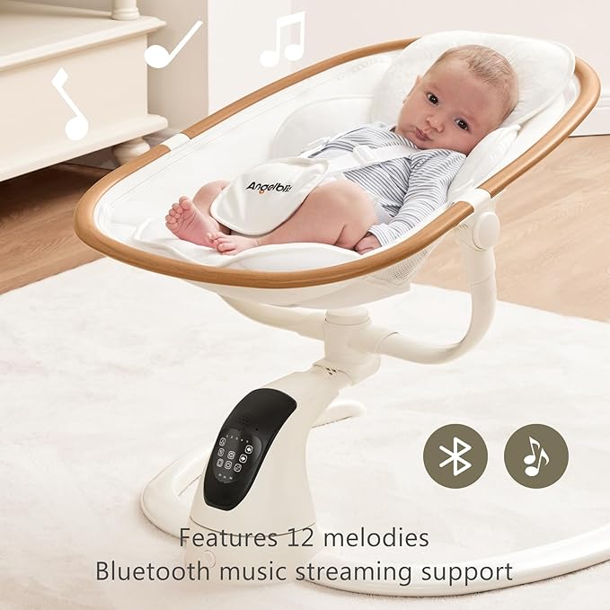 Angelbliss Electric Baby Swing with Cry Detection, Side-to-Side Motion, 5 Speeds, 180 Rotation, Indoor Swing for Infants and Toddlers (White)