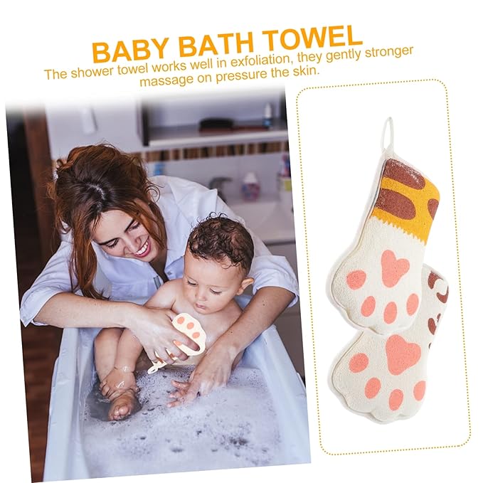CHILDWEET Baby Bath Sponge 2 Pack Cartoon Paw Shape Kids Bath Towels Soft Exfoliating Mesh Scrubber for Toddler Body Cleaning