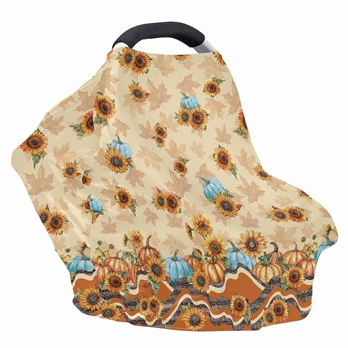 AFPANQZ Sunflower Pumpkin Stretchy Baby Car Seat Covers Nursing Breastfeeding Cover Breathable Multiuse Infant Carseat Canopy Stroller Cover Scarf All Seasons