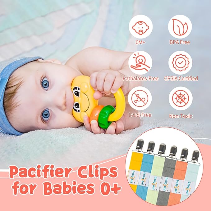 babygoal Baby Solid Color Pacifier Clips, 6 Pack Pacifier Holder Clip for Boys and Girls Fits Most Pacifiers and Binkies