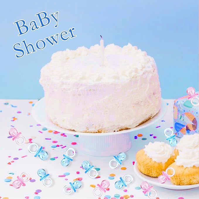 200 Pieces 0.86 Inch Baby Pacifier Baby Shower Plastic Pacifier for Baby Shower Pacifier, Baby Shower Gender Show Party Decoration DIY Birthday Party Gift (Pink 100Pcs + Blue100Pcs)