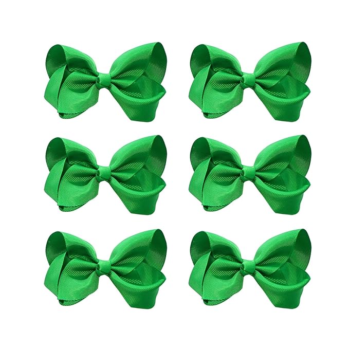 6 PCS 3' Hair Bows Clips for Girls Alligator Clips Grosgrain Ribbon Hair Accessories Toddler Bows for Girls Kids-Green