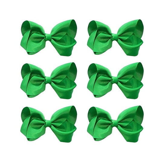 6 PCS 3' Hair Bows Clips for Girls Alligator Clips Grosgrain Ribbon Hair Accessories Toddler Bows for Girls Kids-Green