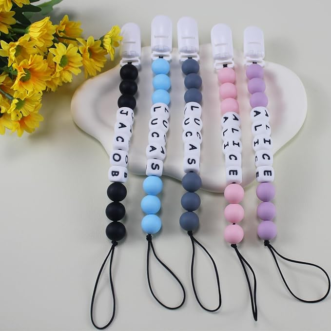 Personalized Pacifier Clip with Name, Customized Pacifier Holder Clip for Baby, Fit All Pacifiers