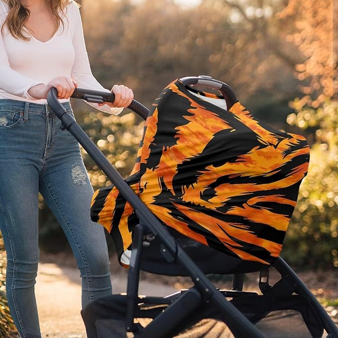 Forchrinse Tiger Stripes Baby Car Seat Canopy for Boys Girls Car Seat Cover Soft Nursing Breastfeeding Cover for Mom