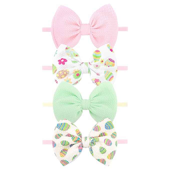 Easter Girls Headbands Bows for Toddler Girls Easter Bunny Ears Hair Bow Baby Girl Headbands with Bows Rabbit Egg Infant Easter Gifts 4 pcs
